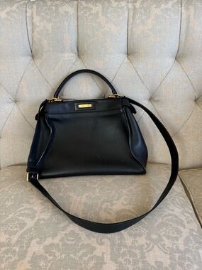 Fendi Black Leather Top-Handle Satchel with Gold Hardware